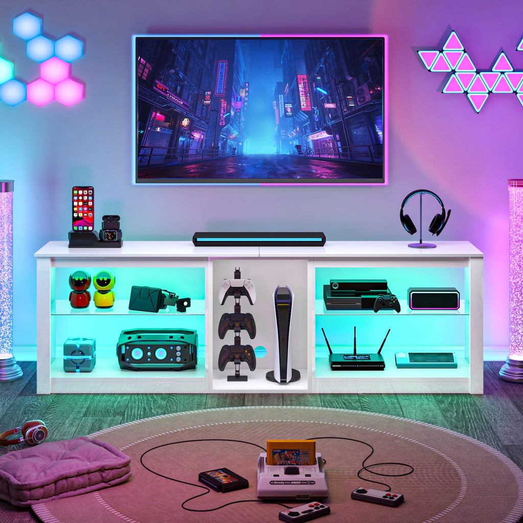 Clikuutory Modern 63-Inch LED TV Stand with Glass Shelves – 2 Colors - Flex Gamingproduct_type
