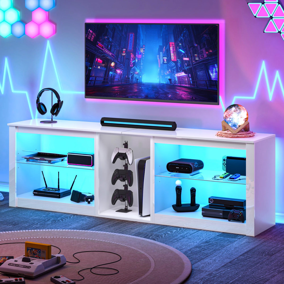 Clikuutory Modern 63-Inch LED TV Stand with Glass Shelves – 2 Colors - Flex Gamingproduct_type