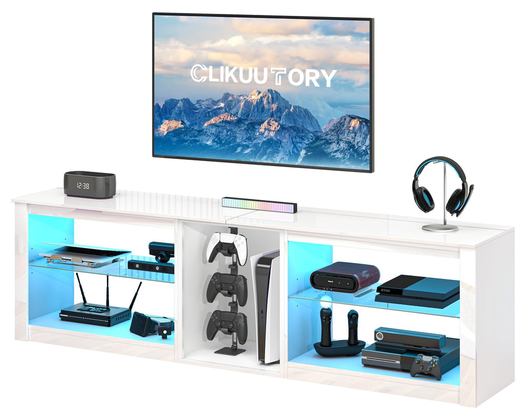 Clikuutory Modern 63-Inch LED TV Stand with Glass Shelves – 2 Colors - Flex Gamingproduct_type