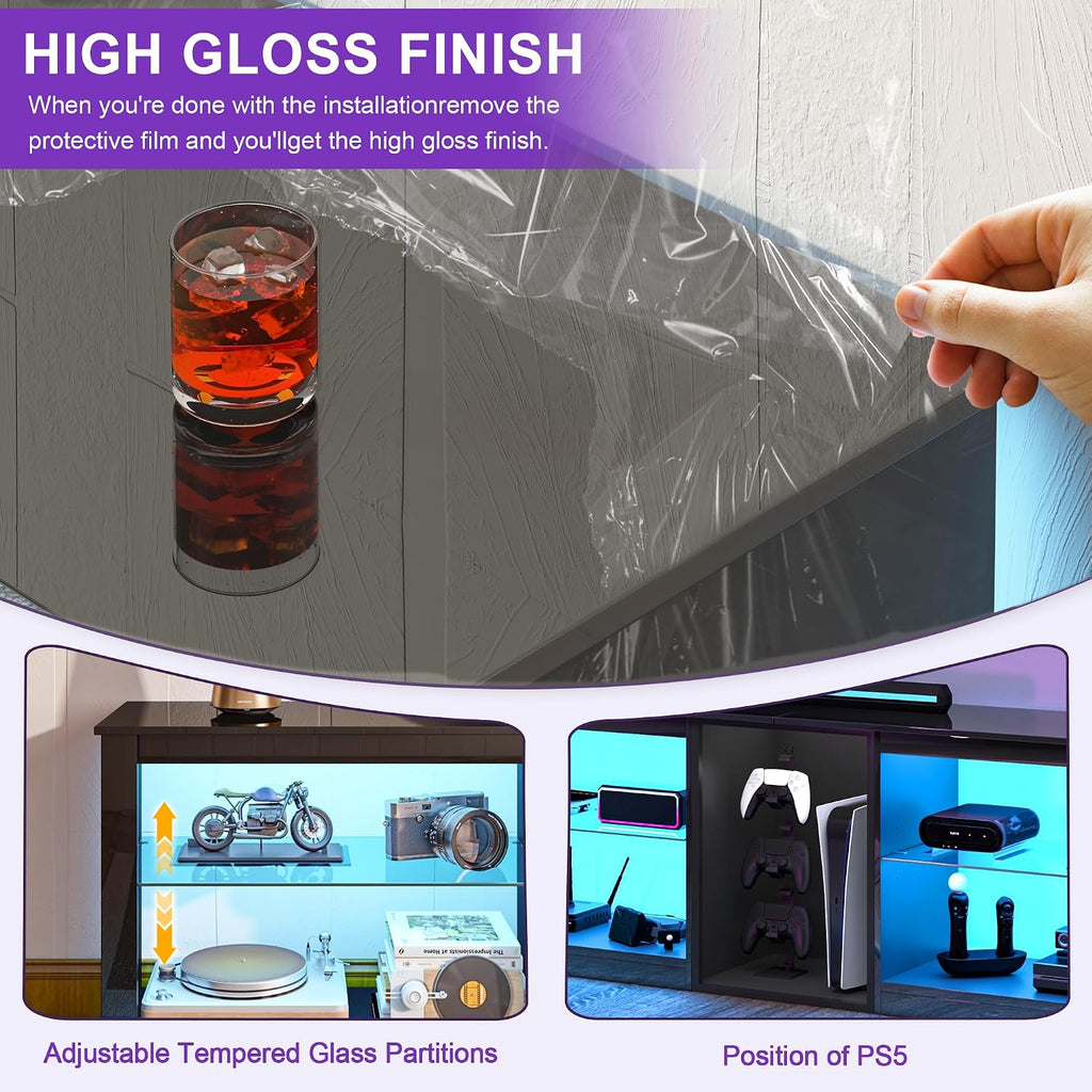 Clikuutory Modern 63-Inch LED TV Stand with Glass Shelves – 2 Colors - Flex Gamingproduct_type
