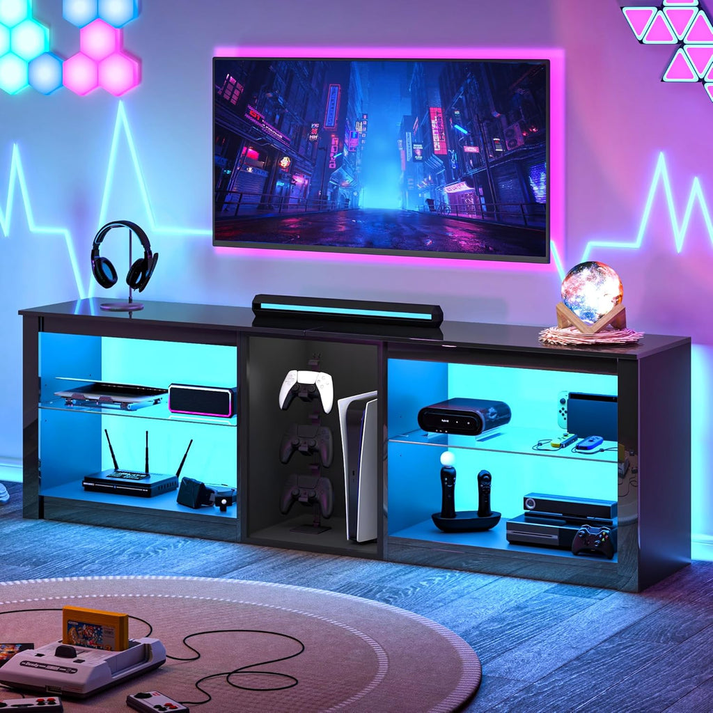 Clikuutory Modern 63-Inch LED TV Stand with Glass Shelves – 2 Colors - Flex Gamingproduct_type