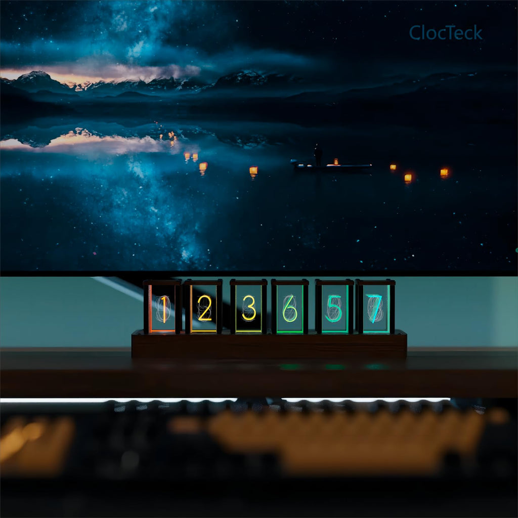 ClocTeck Nixie Tube Clock – Brown, Walnut & 6 Tubes - Flex Gamingproduct_type