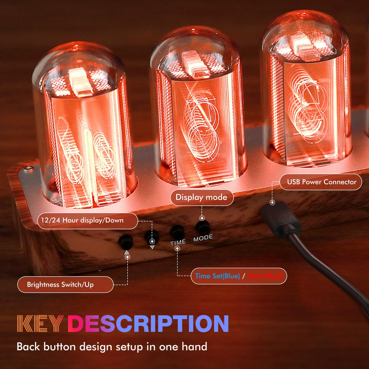 ClocTeck Nixie Tube Clock – Brown, Walnut & 6 Tubes - Flex Gamingproduct_type