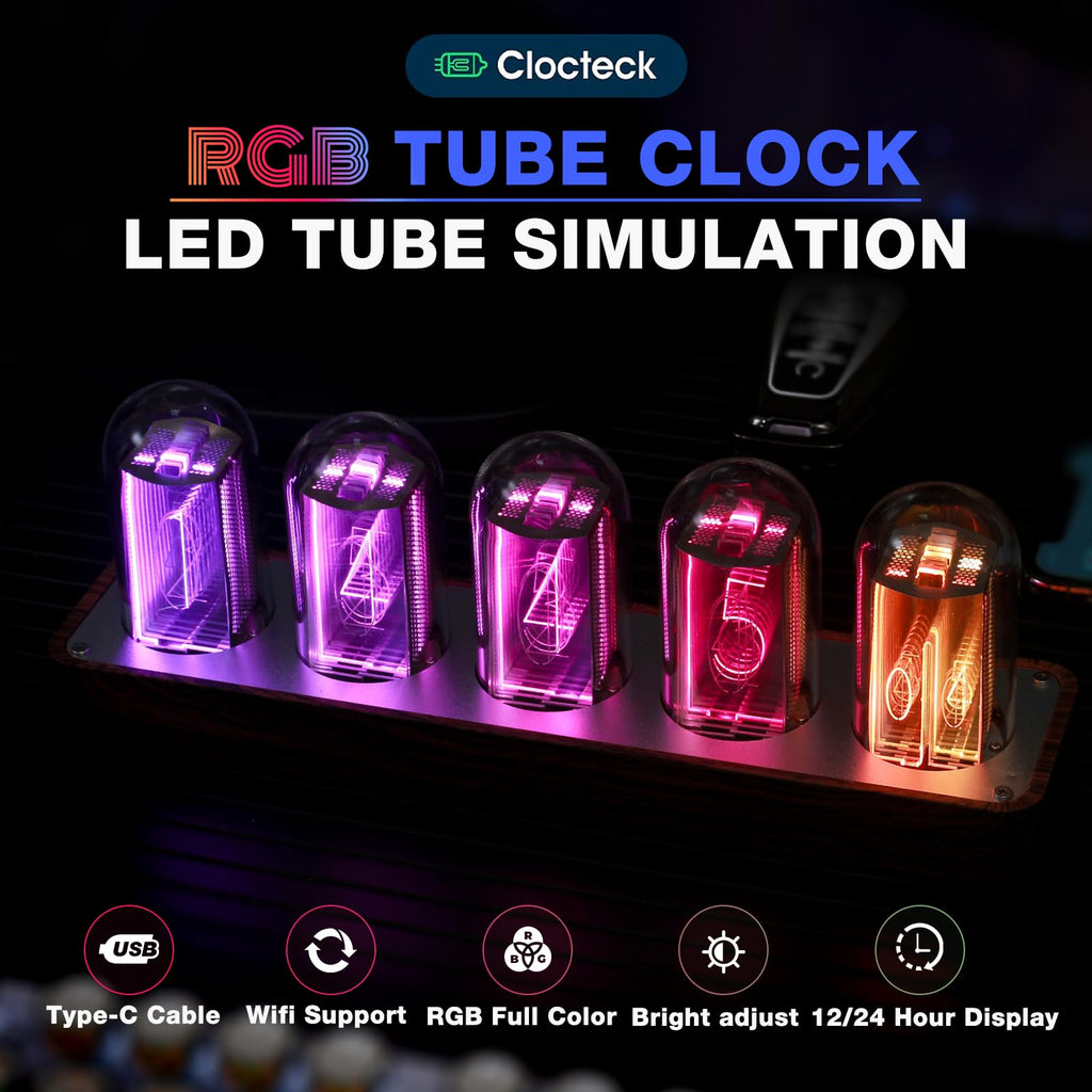 ClocTeck Nixie Tube Clock – Brown, Walnut & 6 Tubes - Flex Gamingproduct_type