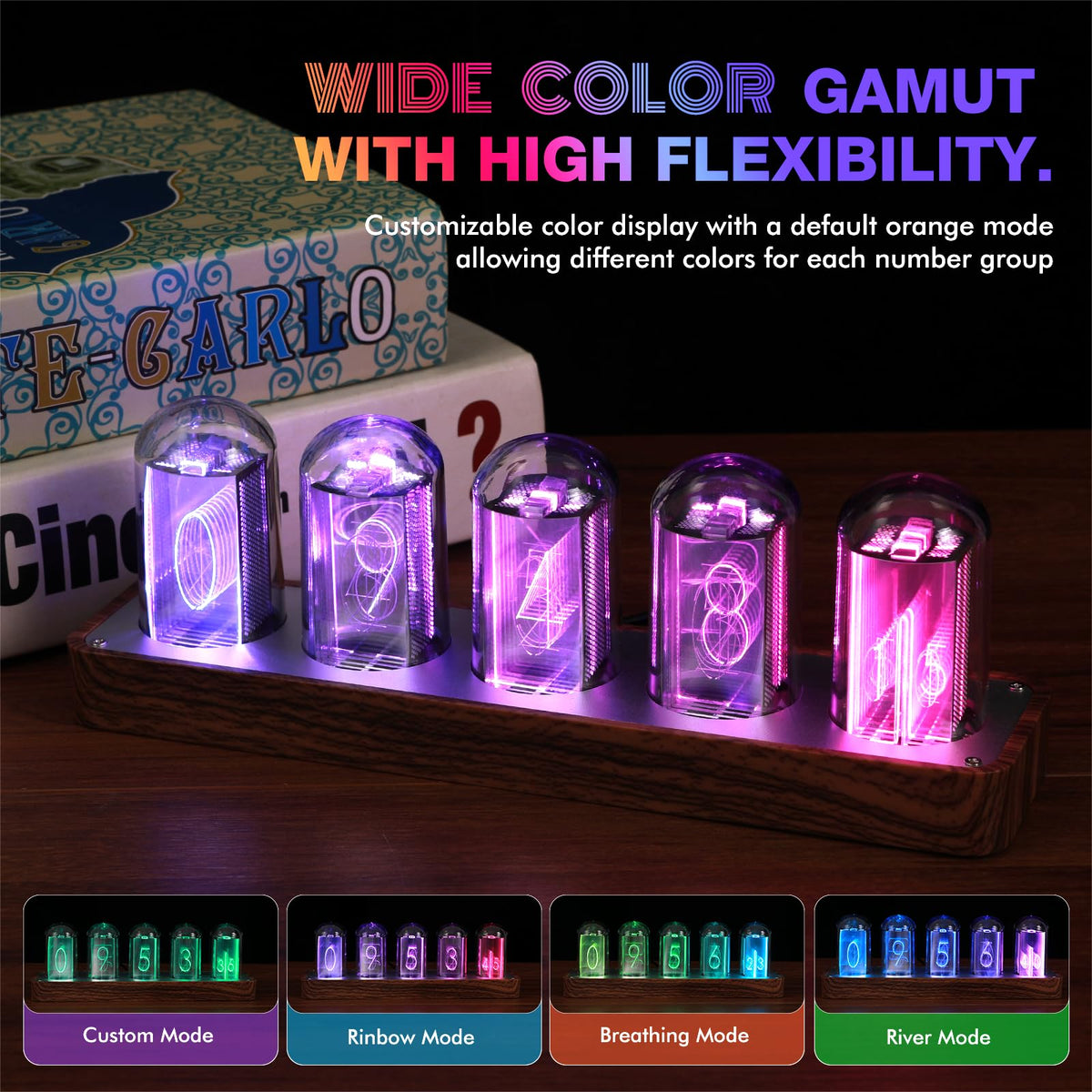ClocTeck Nixie Tube Clock – Brown, Walnut & 6 Tubes - Flex Gamingproduct_type