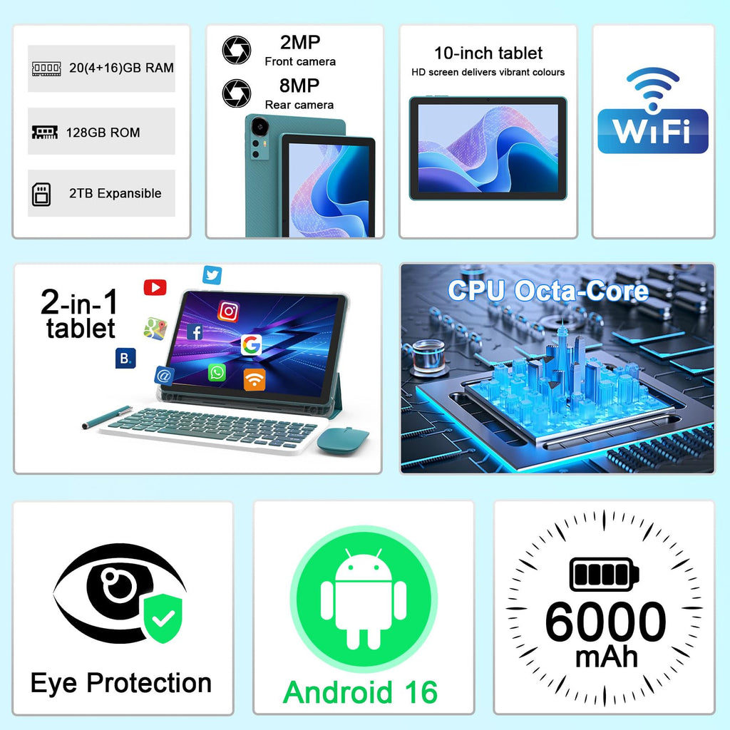 CUPEISI 10-Inch Android Tablet with Keyboard – 4 Colors - Flex Gamingproduct_type#