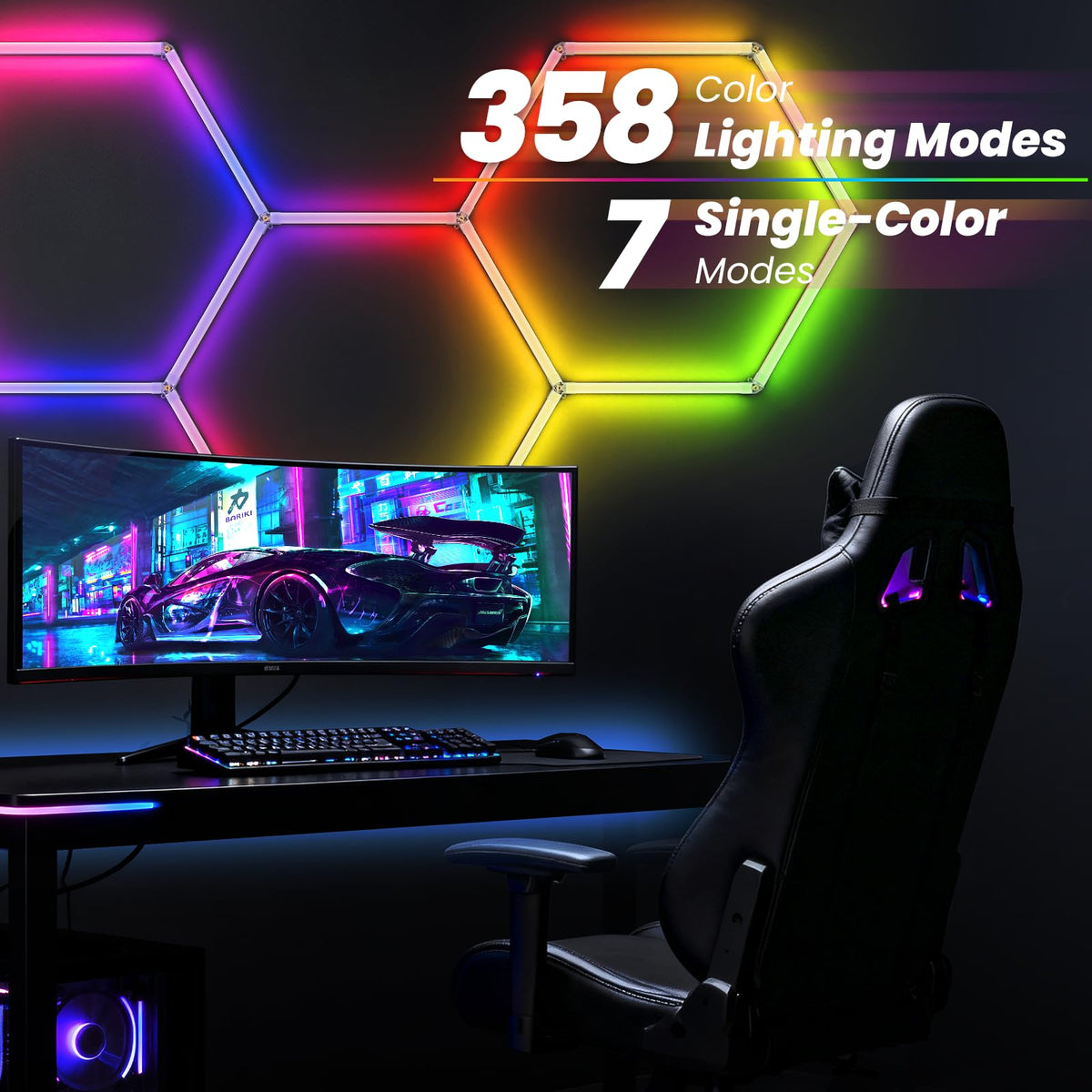 CyanCliff RGB Hexagon LED Panel Lights – 3 Sizes & 4 Colors - Flex Gamingproduct_type