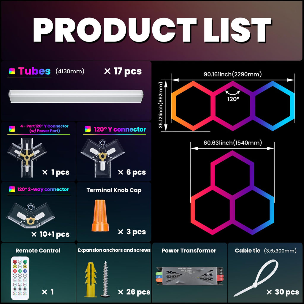 CyanCliff RGB Hexagon LED Panel Lights – 3 Sizes & 4 Colors - Flex Gamingproduct_type