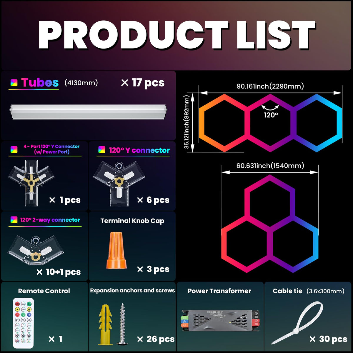 CyanCliff RGB Hexagon LED Panel Lights – 3 Sizes & 4 Colors - Flex Gamingproduct_type
