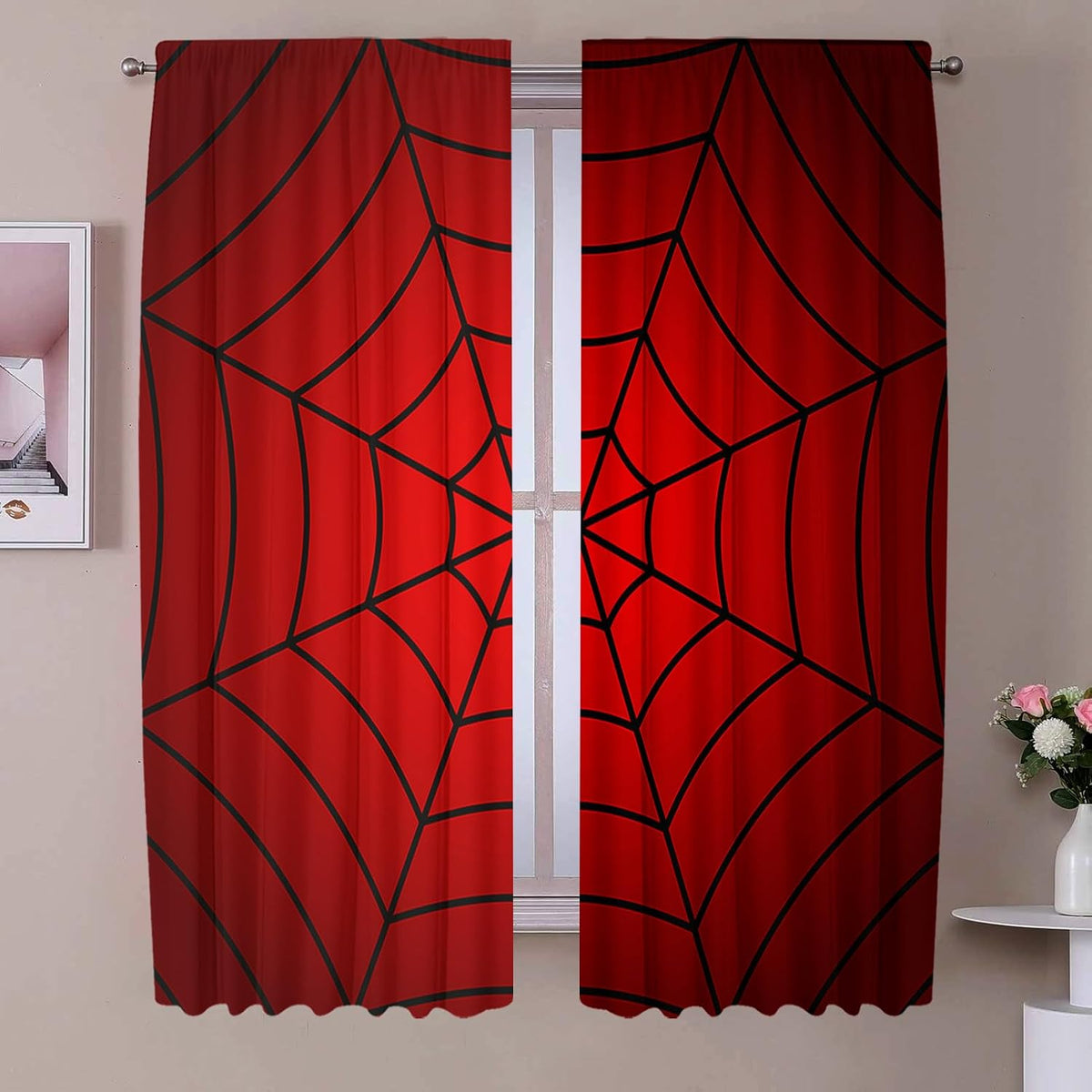 DOTOOMA Superhero Spider Web Window Curtains, 2 Panels – 3 Sizes - Flex Gamingproduct_type