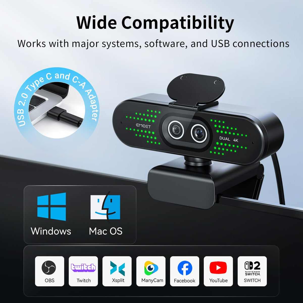 EMEET NOVA 4K Webcam PDAF Autofocus Dual Mics – 4 Styles - Flex Gamingproduct_type