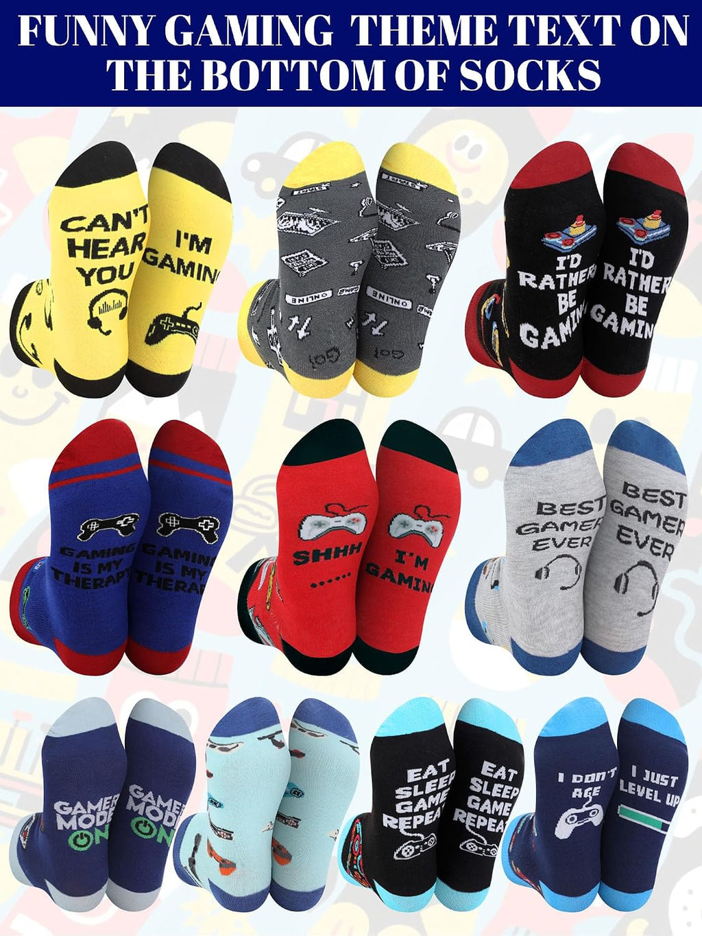 Eurzom Funny Gaming Socks for Gamers – 10 Pairs, Fits US 7–12 - Flex Gamingproduct_type