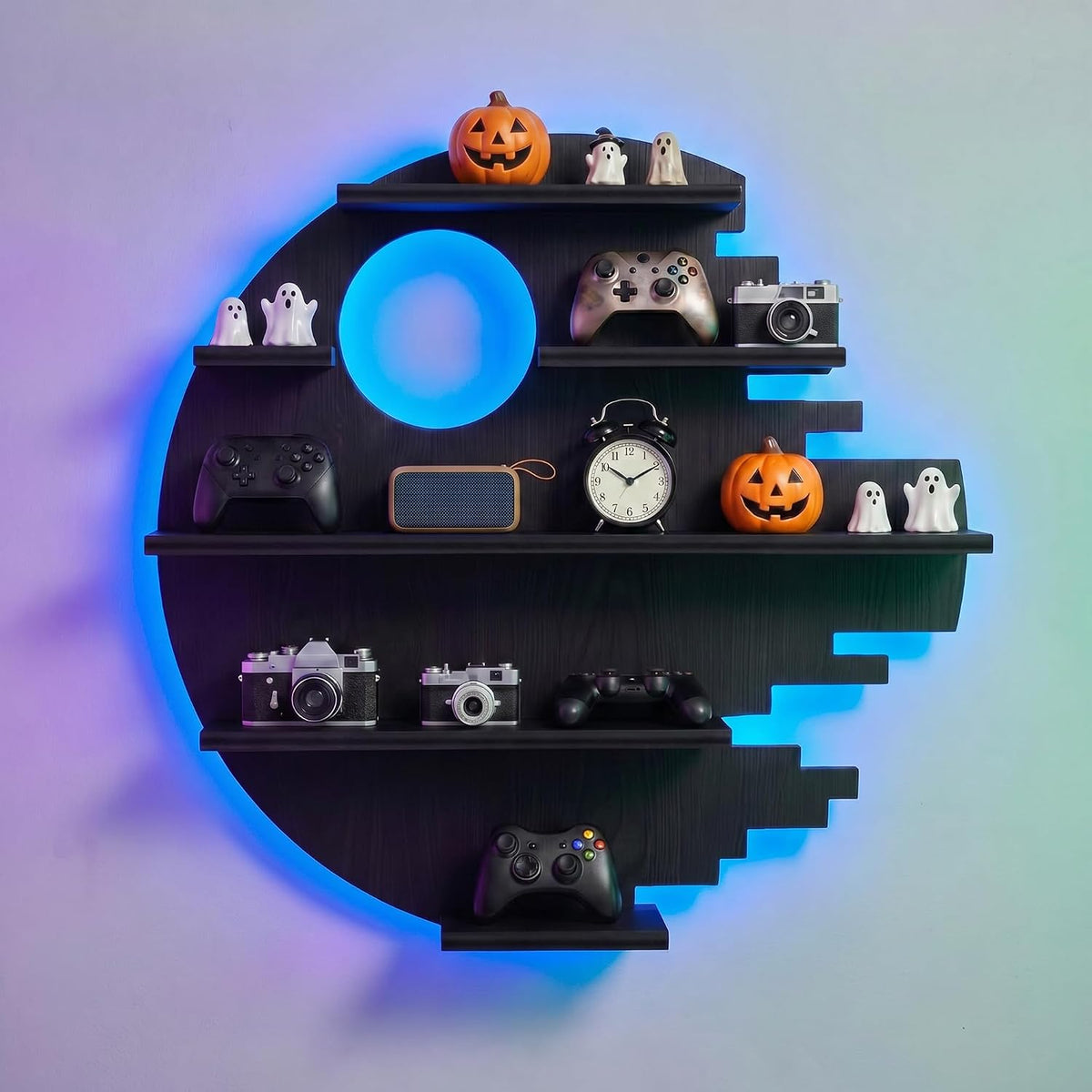 FNYDOX Black Moon-Shaped LED Floating Shelf Gaming Room Decor - Flex Gamingproduct_type