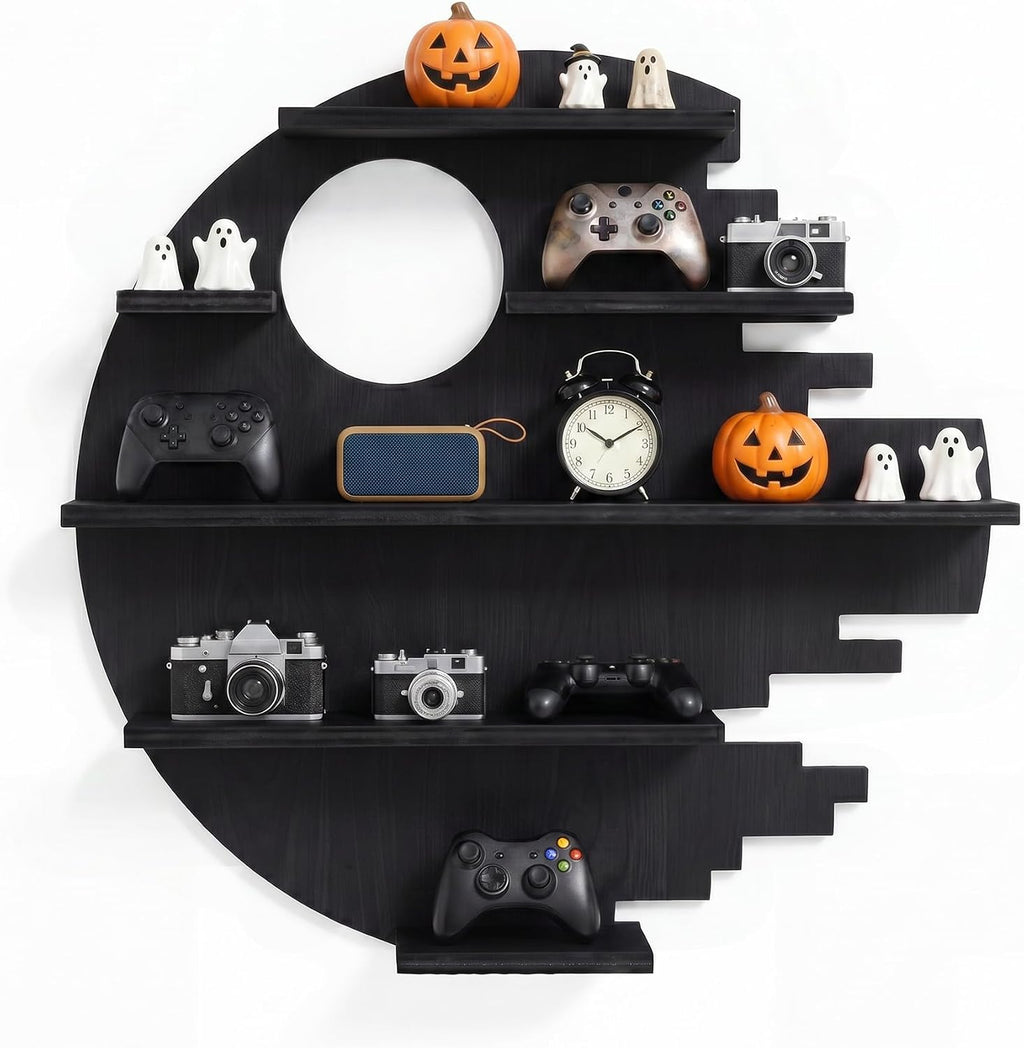 FNYDOX Black Moon-Shaped LED Floating Shelf Gaming Room Decor - Flex Gamingproduct_type