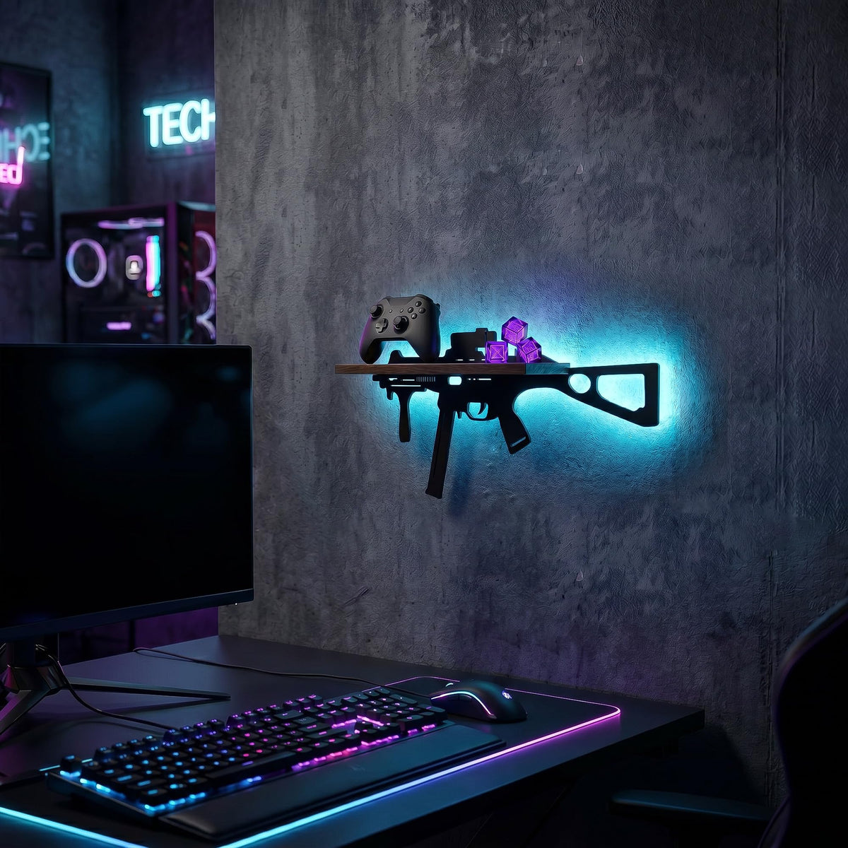 FNYDOX Gun-Shaped LED Floating Shelf Gaming Room Decor – 3 Styles - Flex Gamingproduct_type