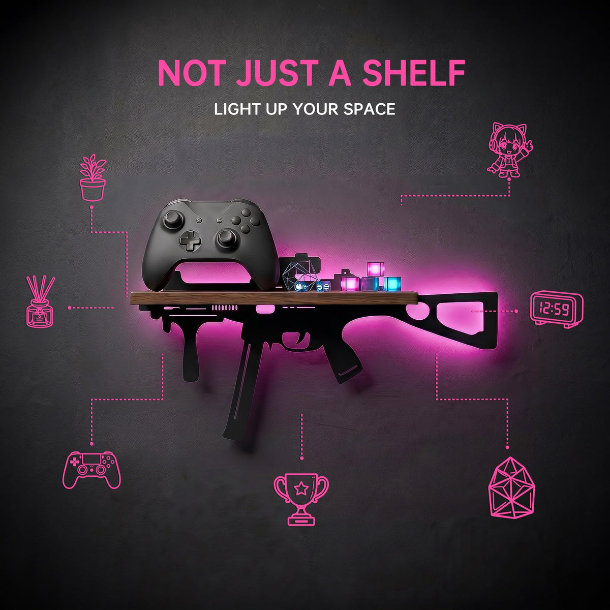 FNYDOX Gun-Shaped LED Floating Shelf Gaming Room Decor – 3 Styles - Flex Gamingproduct_type