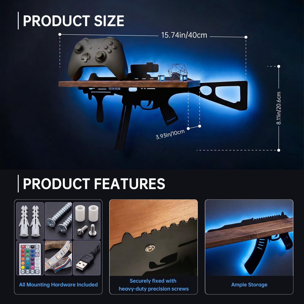 FNYDOX Gun-Shaped LED Floating Shelf Gaming Room Decor – 3 Styles - Flex Gamingproduct_type