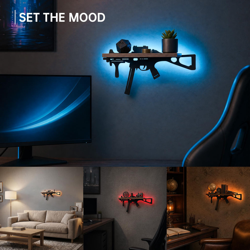 FNYDOX Gun-Shaped LED Floating Shelf Gaming Room Decor – 3 Styles - Flex Gamingproduct_type