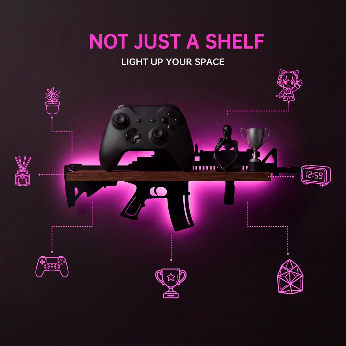 FNYDOX Gun-Shaped LED Floating Shelf Gaming Room Decor – 3 Styles - Flex Gamingproduct_type