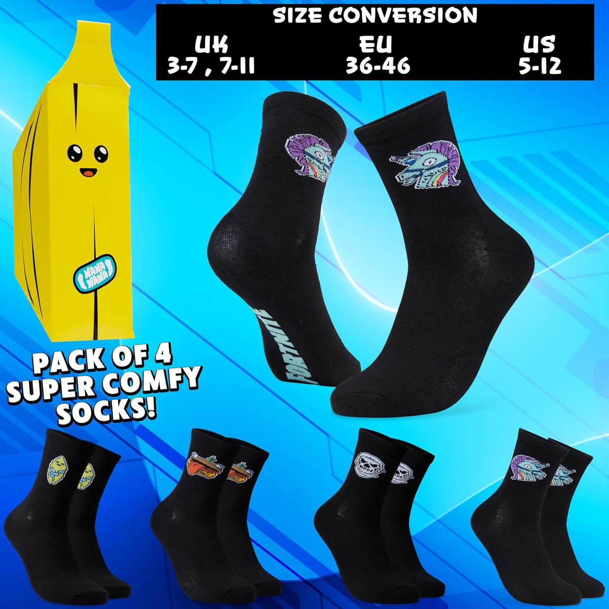 Fortnite Gaming Calf Socks 4-Pack – Sizes 5–9 & 8–12 - Flex Gamingproduct_type
