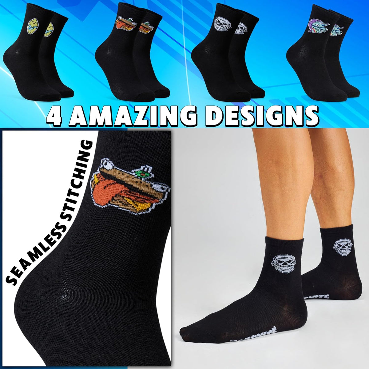 Fortnite Gaming Calf Socks 4-Pack – Sizes 5–9 & 8–12 - Flex Gamingproduct_type