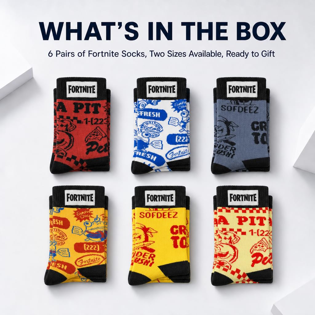 Fortnite High Socks 6-Pack – 2 Sizes & 5 Styles - Flex Gamingproduct_type
