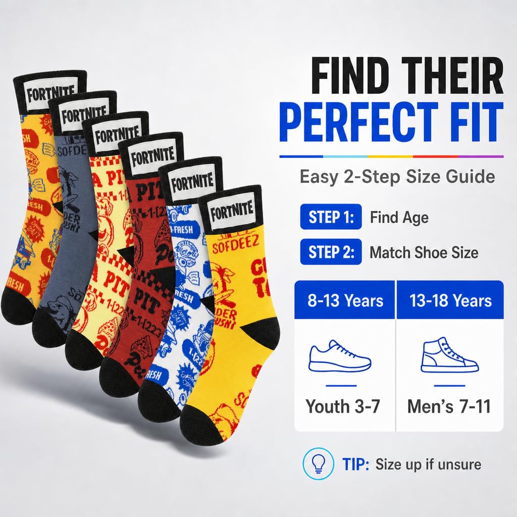 Fortnite High Socks 6-Pack – 2 Sizes & 5 Styles - Flex Gamingproduct_type