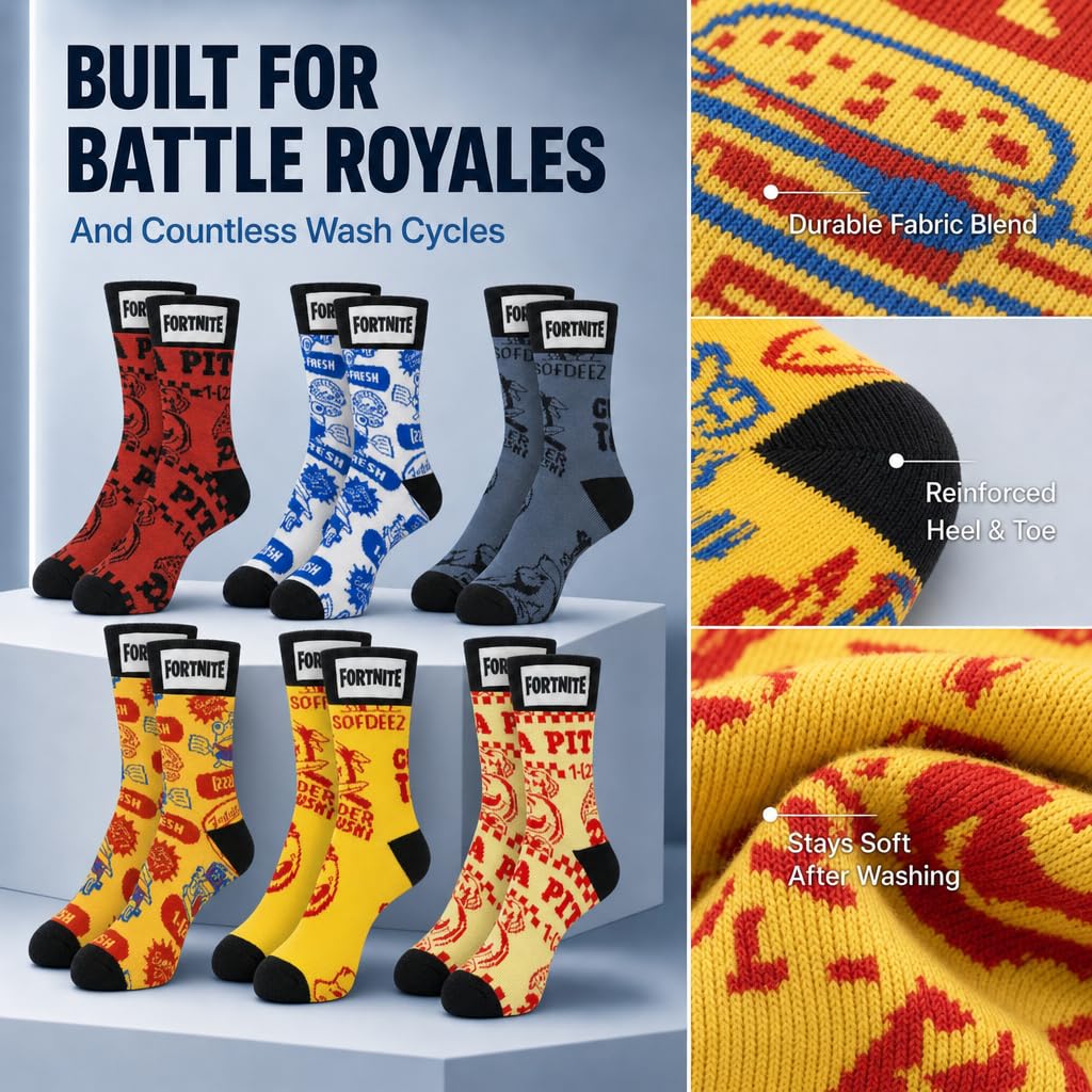 Fortnite High Socks 6-Pack – 2 Sizes & 5 Styles - Flex Gamingproduct_type