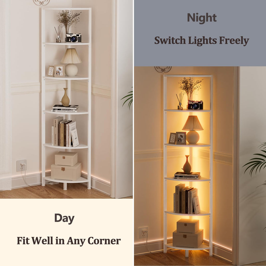 Furnulem 6-Tier Corner Shelf with LED Light, 67.5" – Black - Flex Gamingproduct_type