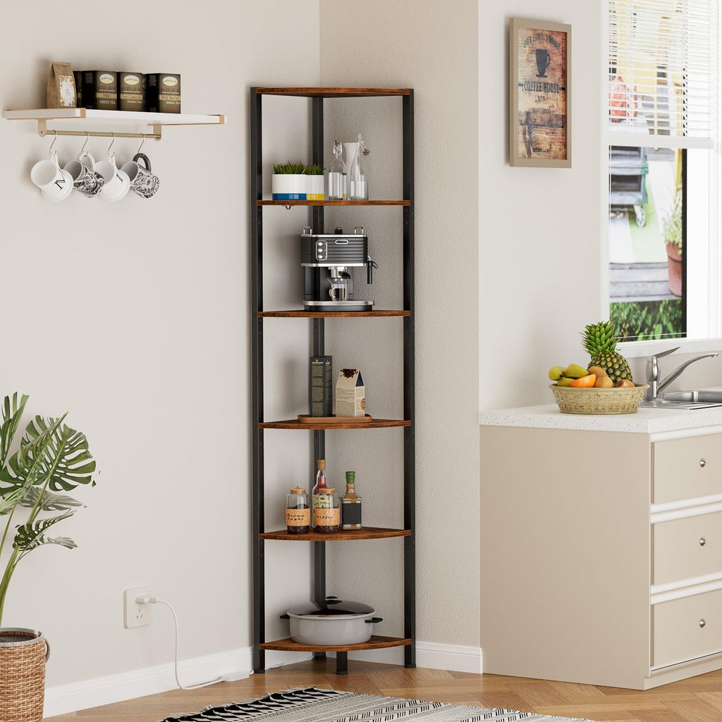 Furnulem 6-Tier Corner Shelf with LED Light, 67.5" – Black - Flex Gamingproduct_type