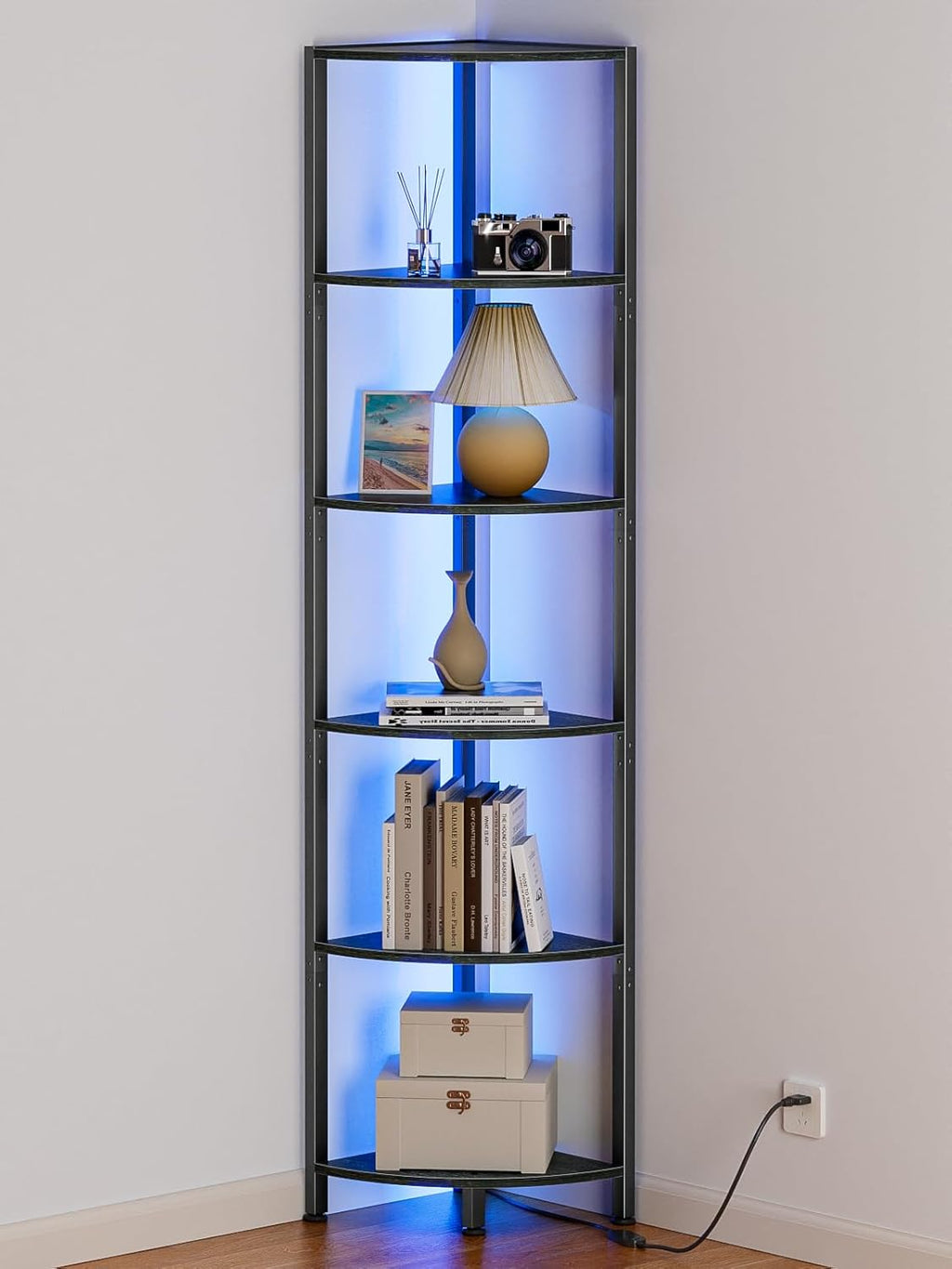 Furnulem 6-Tier Corner Shelf with LED Light, 67.5" – Black - Flex Gamingproduct_type
