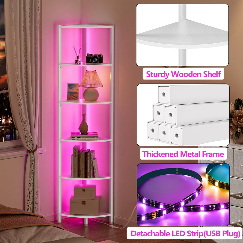Furnulem 6-Tier Corner Shelf with LED Light, 67.5" – Black - Flex Gamingproduct_type
