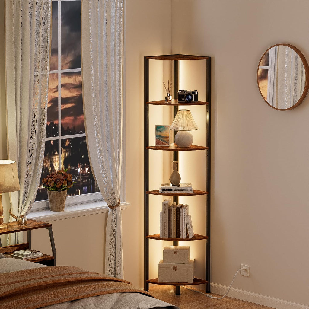 Furnulem 6-Tier Corner Shelf with LED Light, 67.5" – Black - Flex Gamingproduct_type
