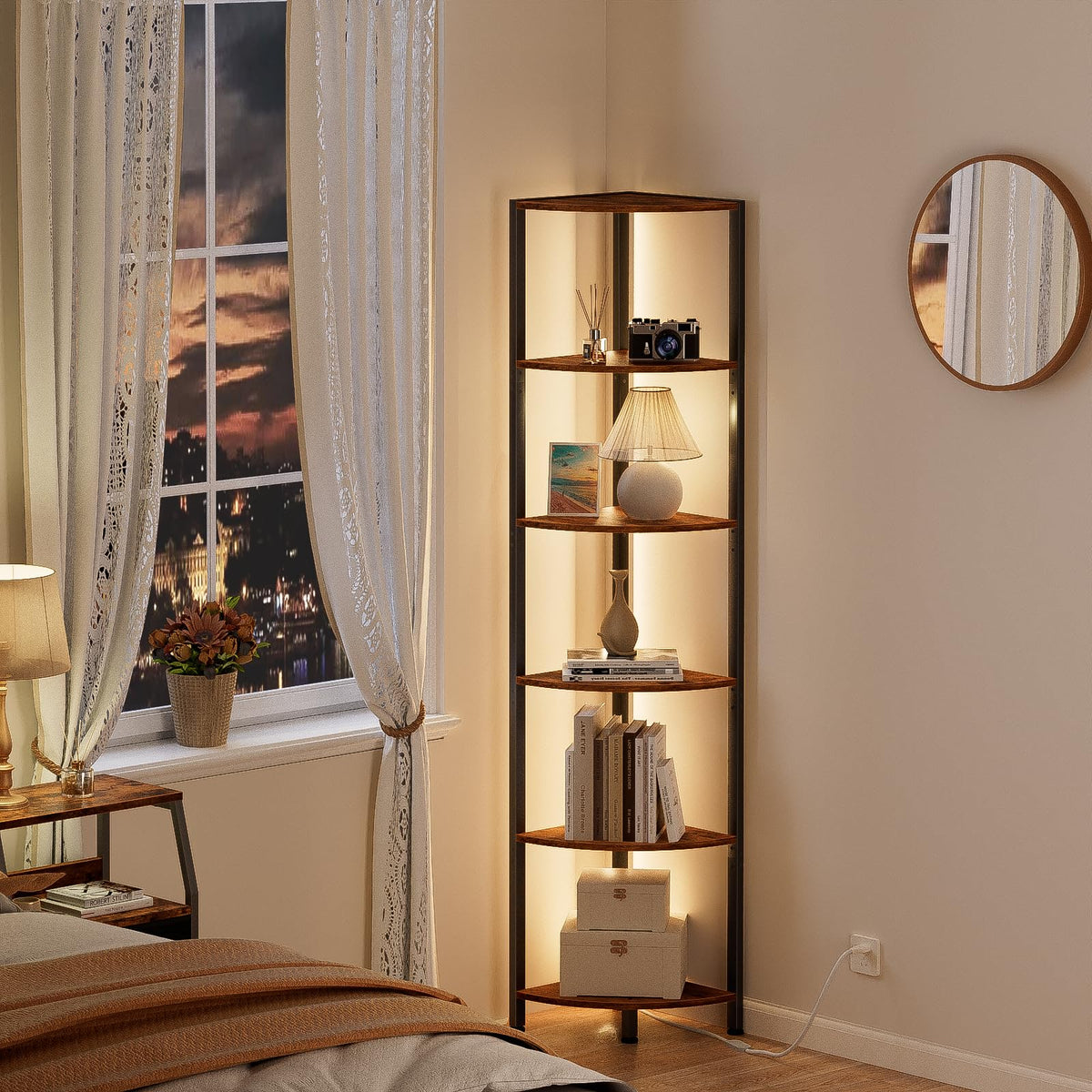 Furnulem 6-Tier Corner Shelf with LED Light, 67.5" – Black - Flex Gamingproduct_type
