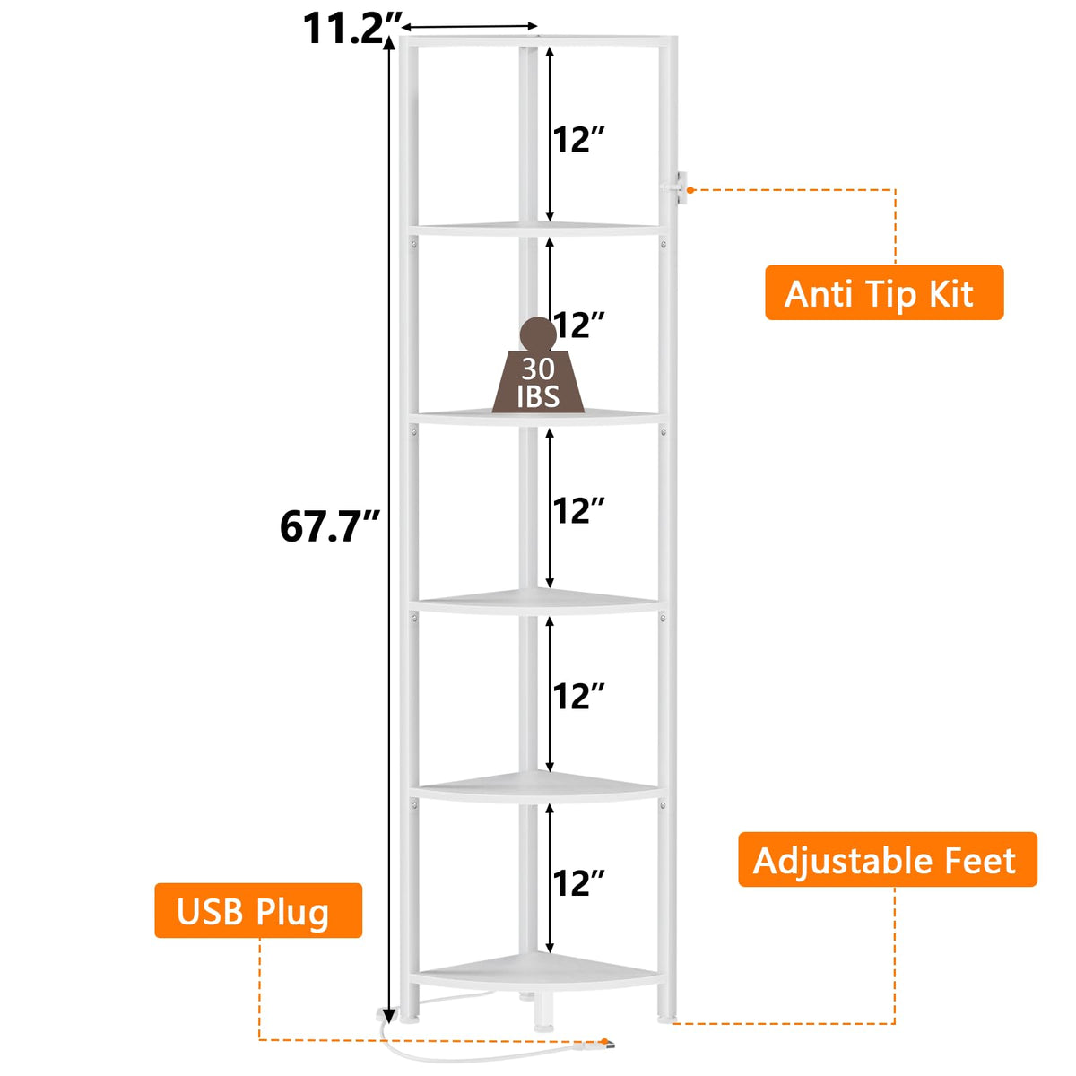 Furnulem 6-Tier Corner Shelf with LED Light, 67.5" – Black - Flex Gamingproduct_type