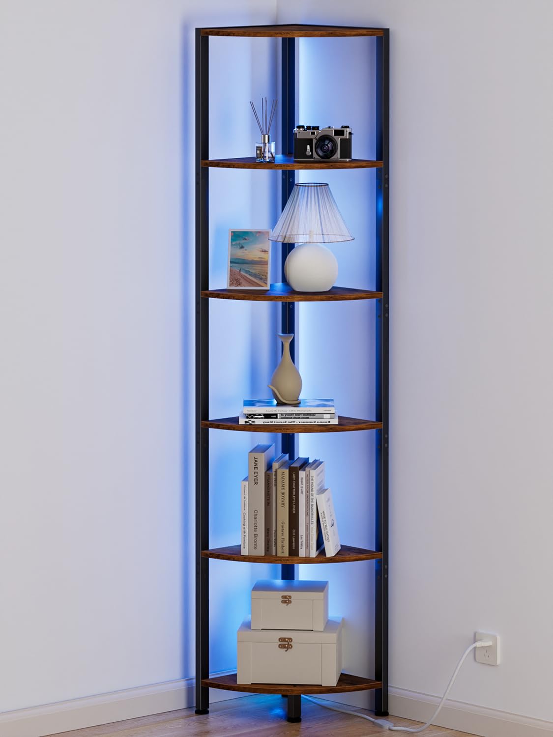 Furnulem 6-Tier Corner Shelf with LED Light, 67.5" – Black - Flex Gamingproduct_type