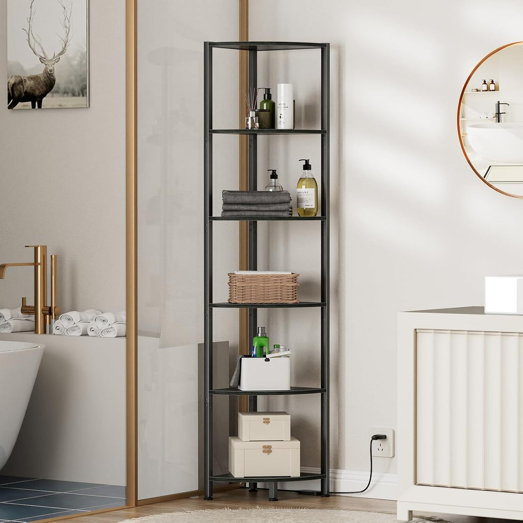 Furnulem 6-Tier Corner Shelf with LED Light, 67.5" – Black - Flex Gamingproduct_type
