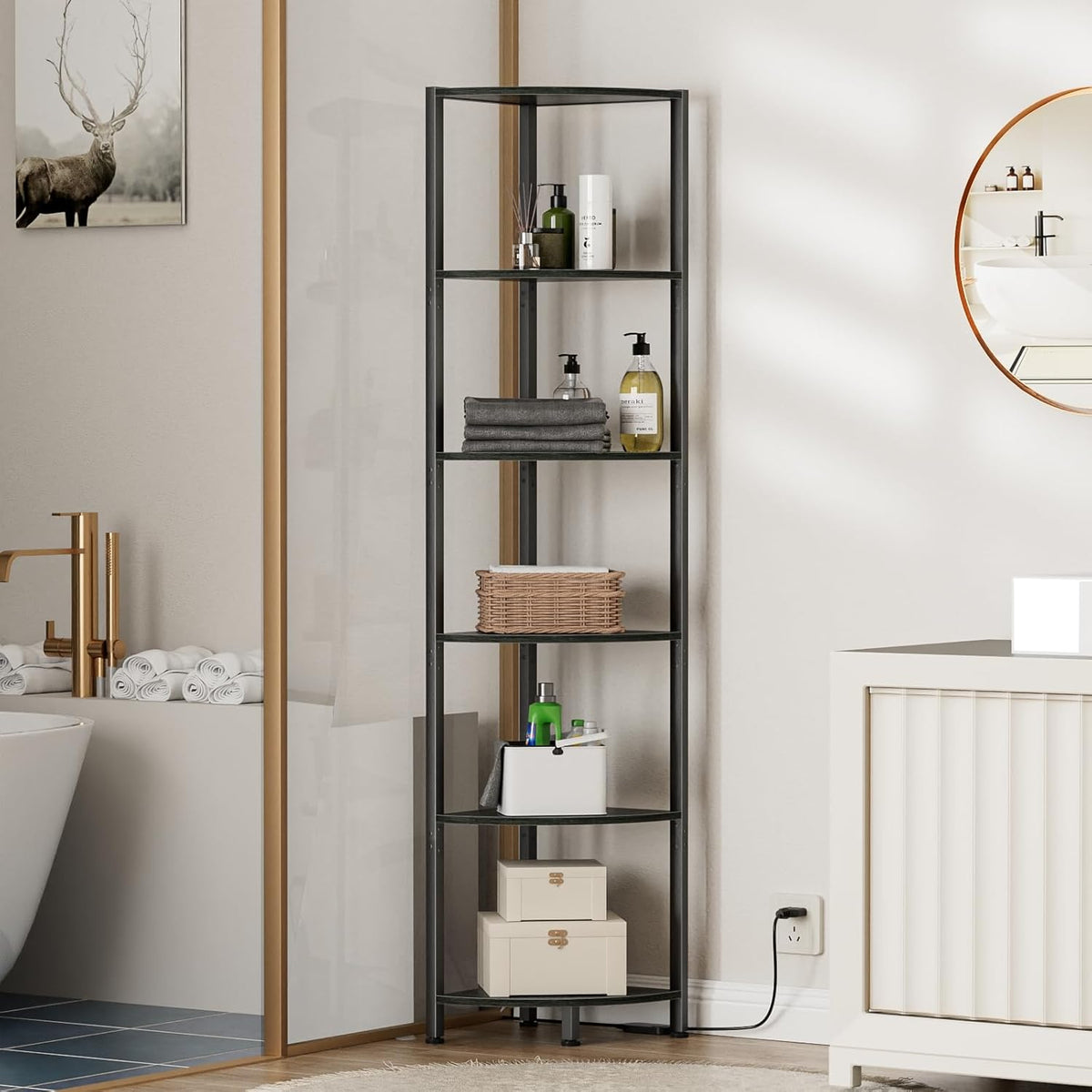 Furnulem 6-Tier Corner Shelf with LED Light, 67.5" – Black - Flex Gamingproduct_type