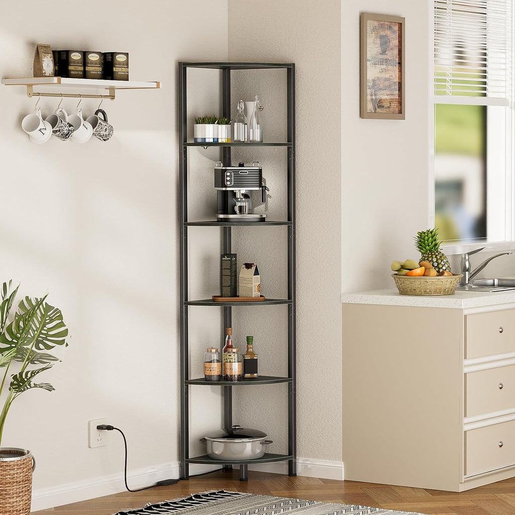 Furnulem 6-Tier Corner Shelf with LED Light, 67.5" – Black - Flex Gamingproduct_type