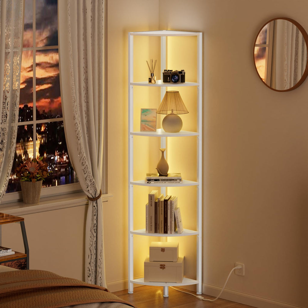 Furnulem 6-Tier Corner Shelf with LED Light, 67.5" – Black - Flex Gamingproduct_type