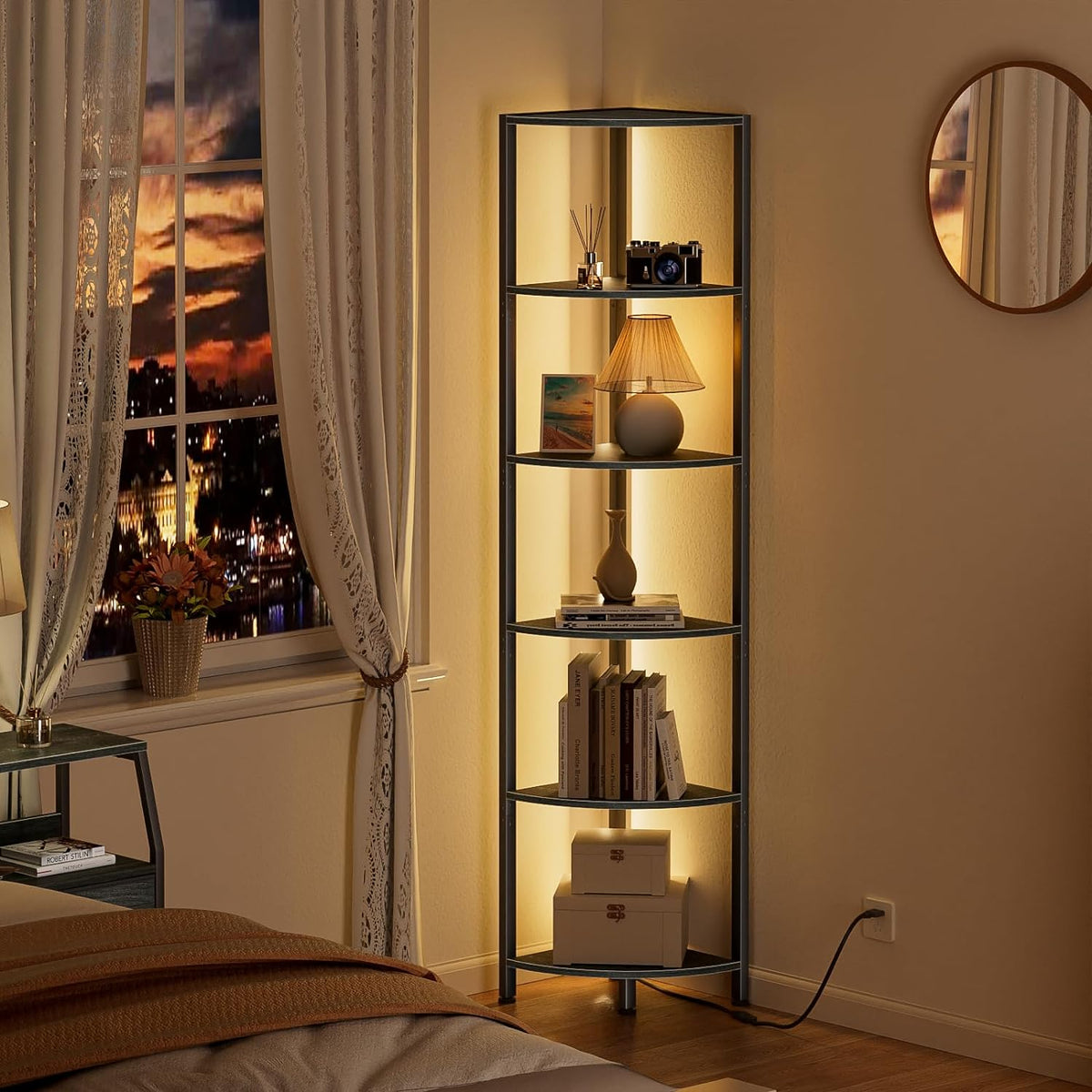 Furnulem 6-Tier Corner Shelf with LED Light, 67.5" – Black - Flex Gamingproduct_type