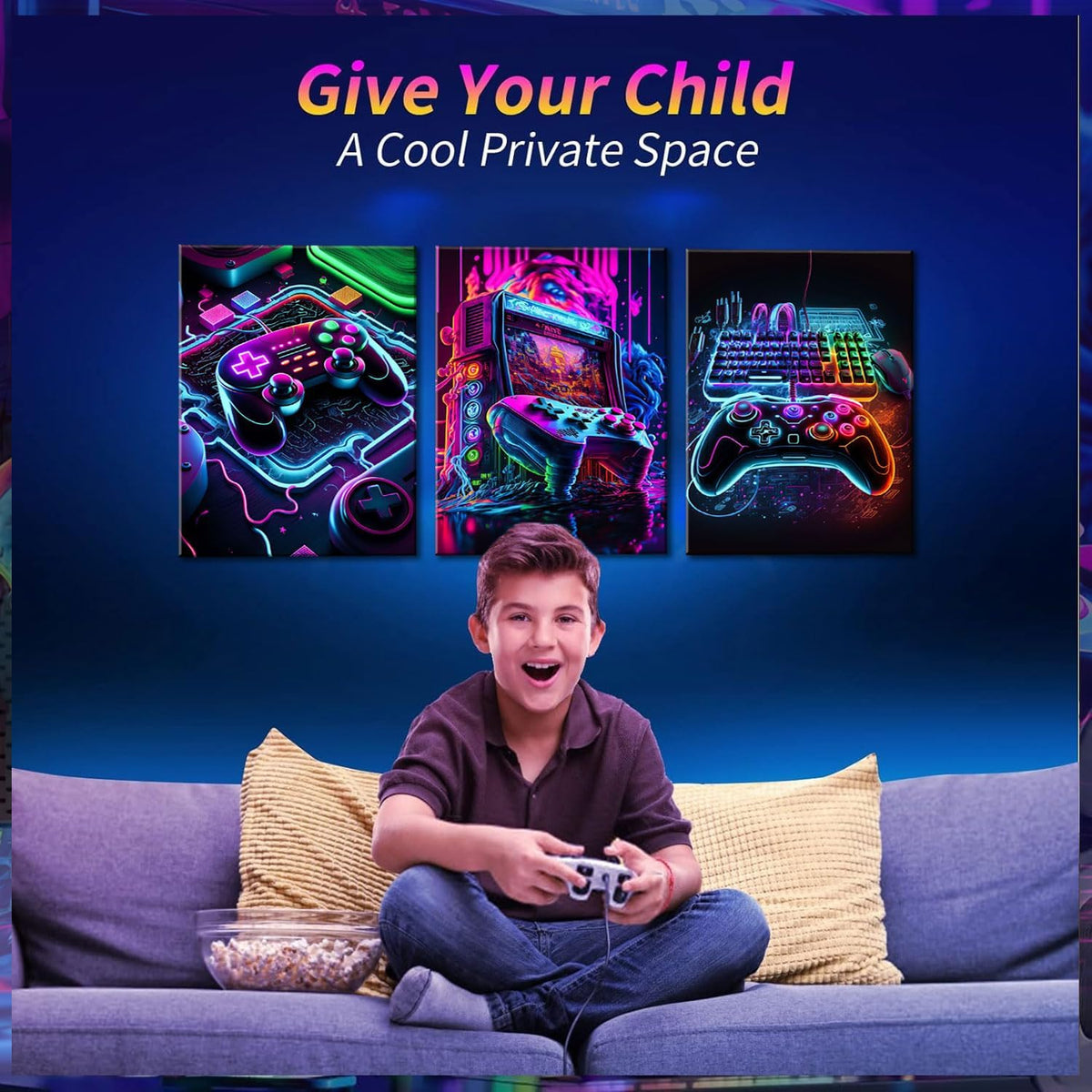 Game Room Decor Posters Set of 3 – Neon Gaming Wall Art – 2 Sizes & 10 Designs - Flex Gamingproduct_type