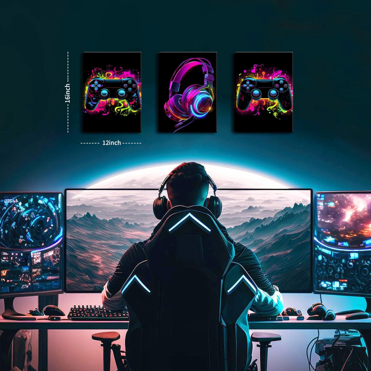 Game Room Decor Posters Set of 3 – Neon Gaming Wall Art – 2 Sizes & 10 Designs - Flex Gamingproduct_type