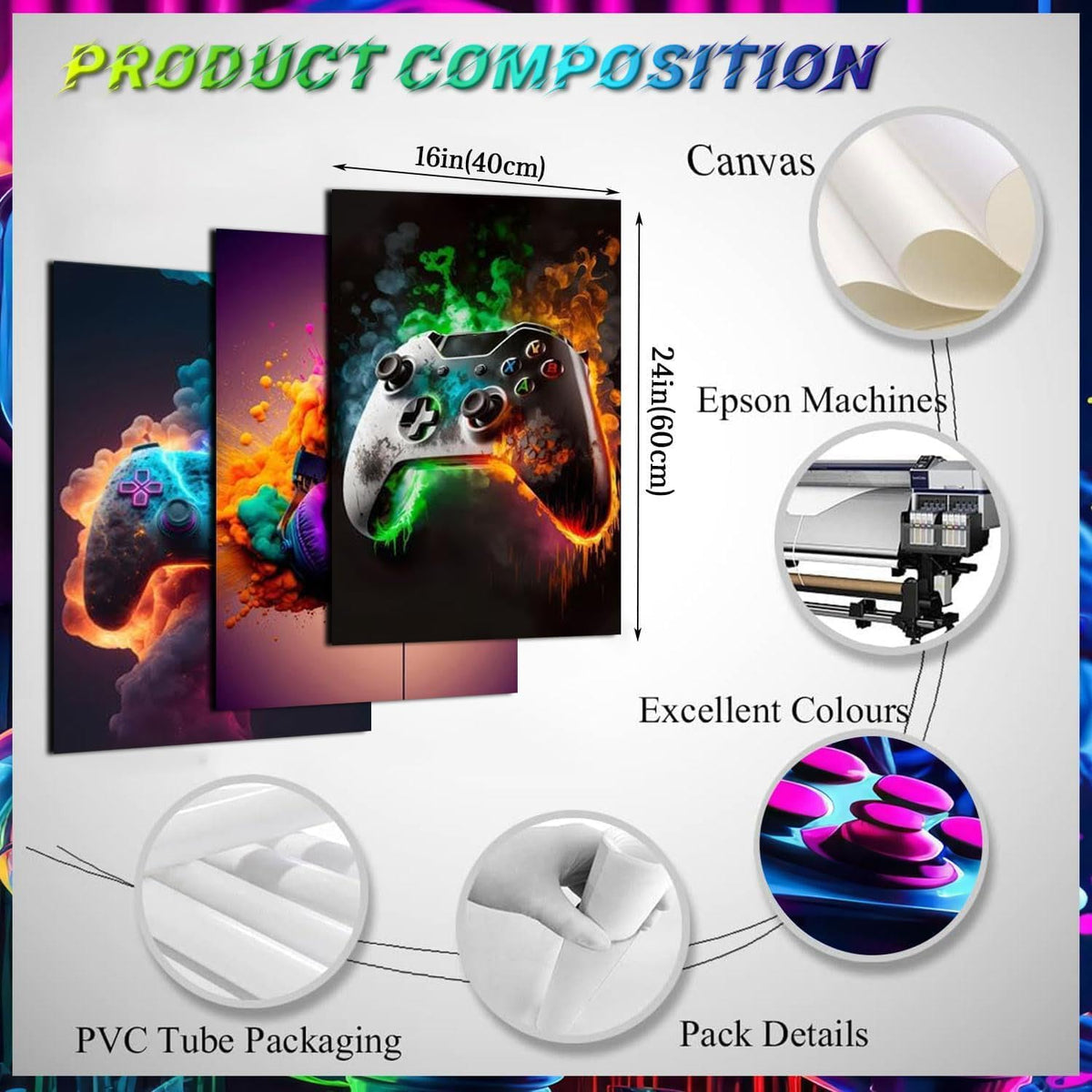 Game Room Decor Posters Set of 3 – Neon Gaming Wall Art – 2 Sizes & 10 Designs - Flex Gamingproduct_type