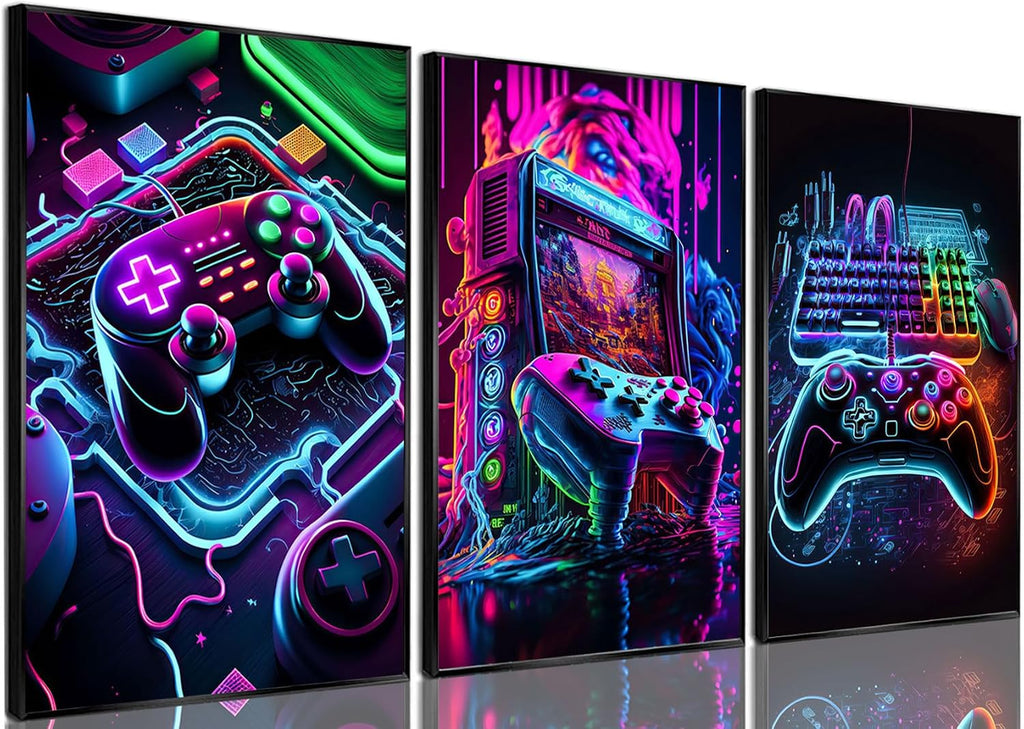Game Room Decor Posters Set of 3 – Neon Gaming Wall Art – 2 Sizes & 10 Designs - Flex Gamingproduct_type