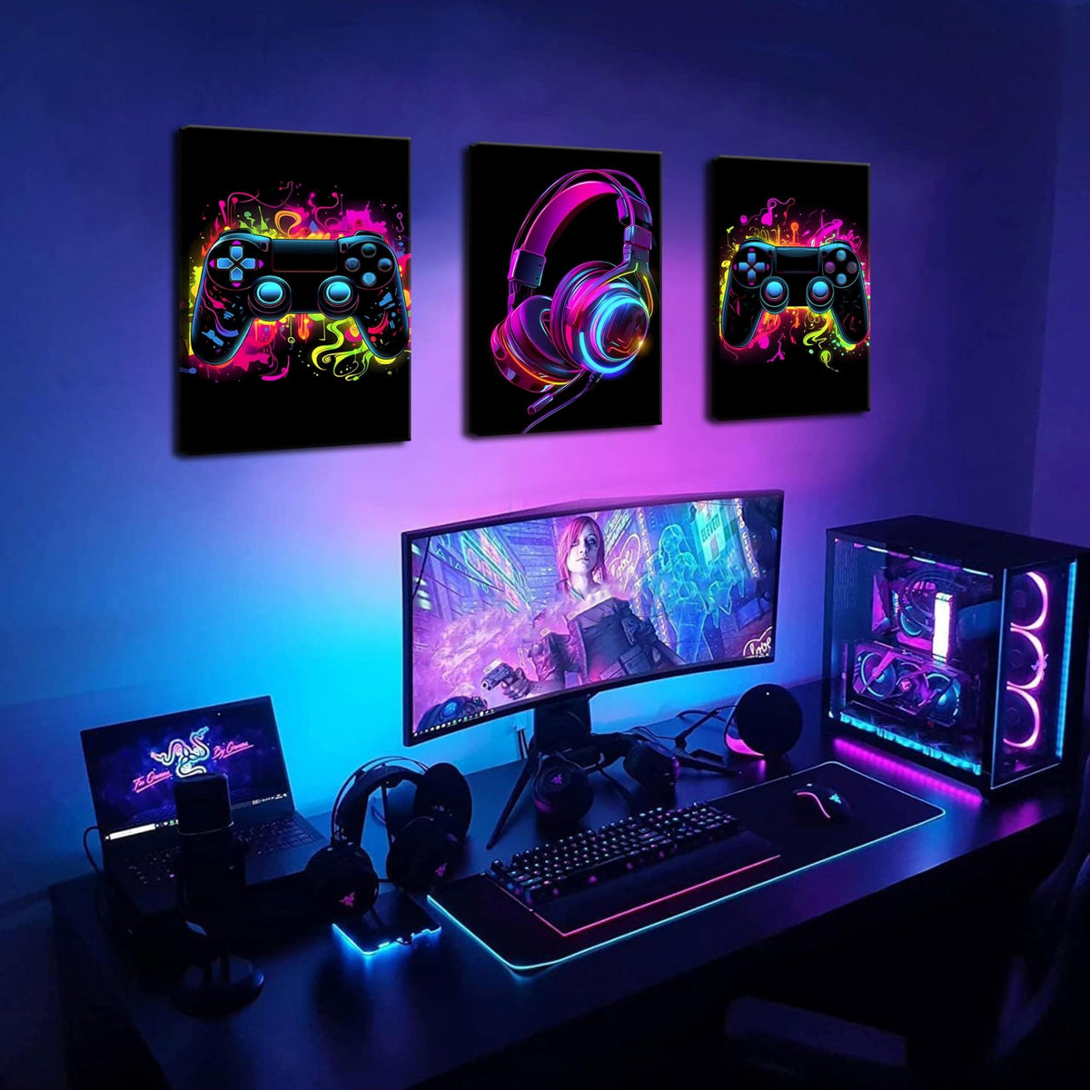 Game Room Decor Posters Set of 3 – Neon Gaming Wall Art – 2 Sizes & 10 Designs - Flex Gamingproduct_type