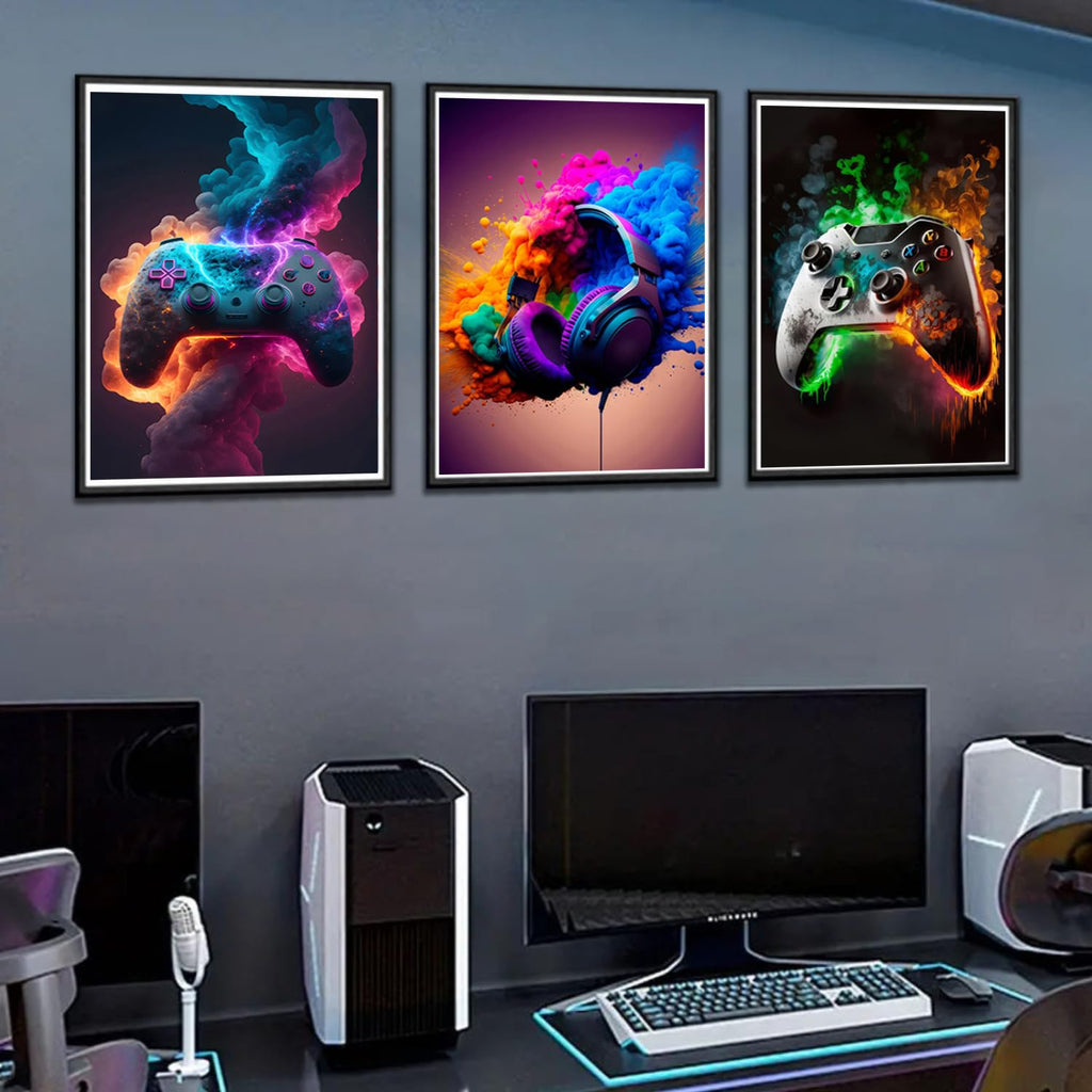 Game Room Decor Posters Set of 3 – Neon Gaming Wall Art – 2 Sizes & 10 Designs - Flex Gamingproduct_type