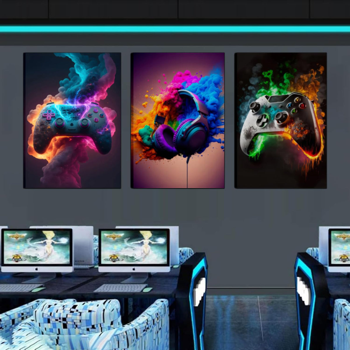 Game Room Decor Posters Set of 3 – Neon Gaming Wall Art – 2 Sizes & 10 Designs - Flex Gamingproduct_type