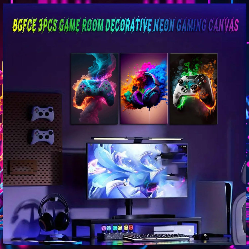 Game Room Decor Posters Set of 3 – Neon Gaming Wall Art – 2 Sizes & 10 Designs - Flex Gamingproduct_type
