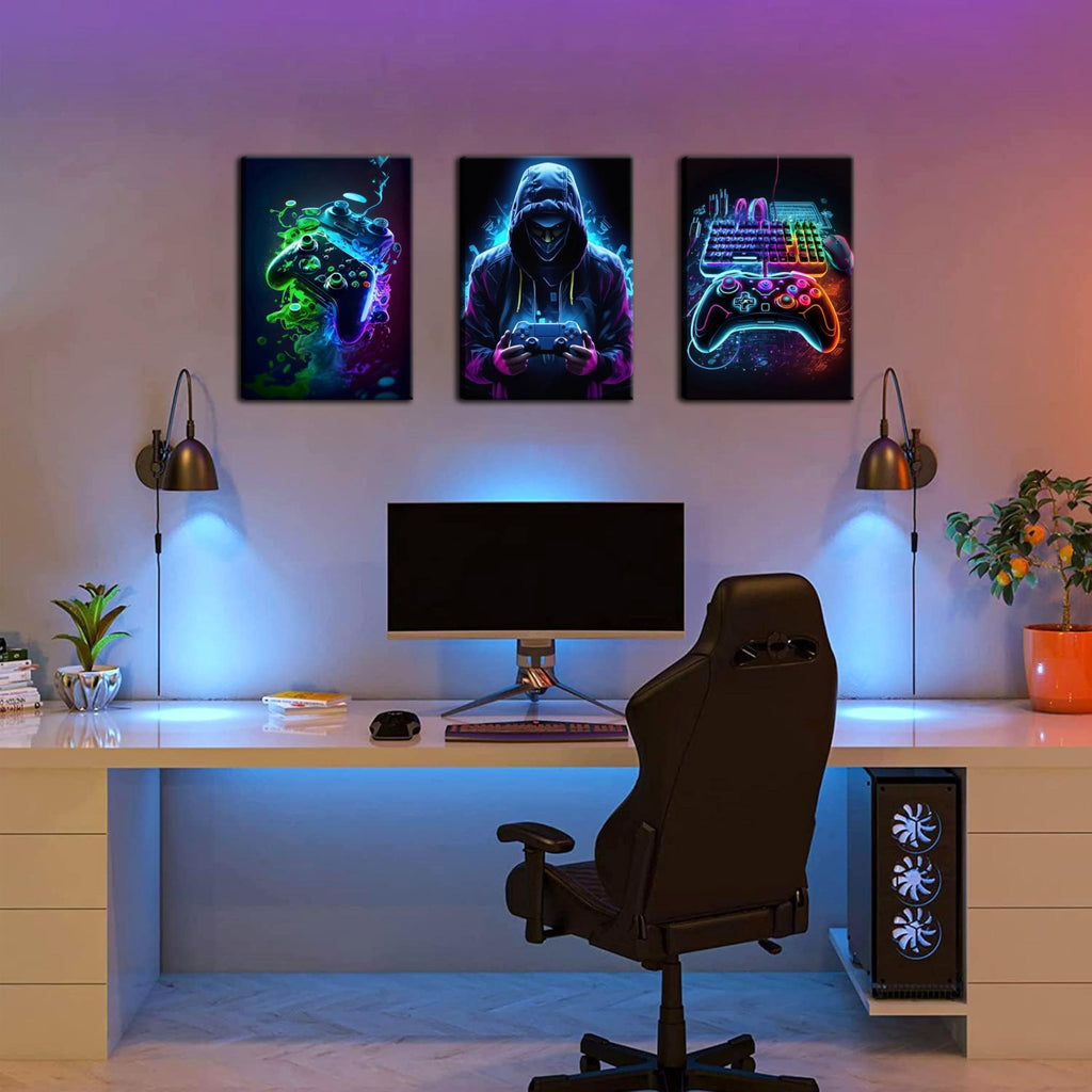Game Room Decor Posters Set of 3 – Neon Gaming Wall Art – 2 Sizes & 10 Designs - Flex Gamingproduct_type